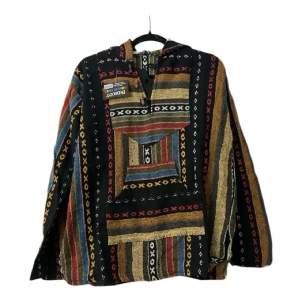 NWT Indicot premium 100% wool Baja Hoodie with Multicolor Stripes Sz L
